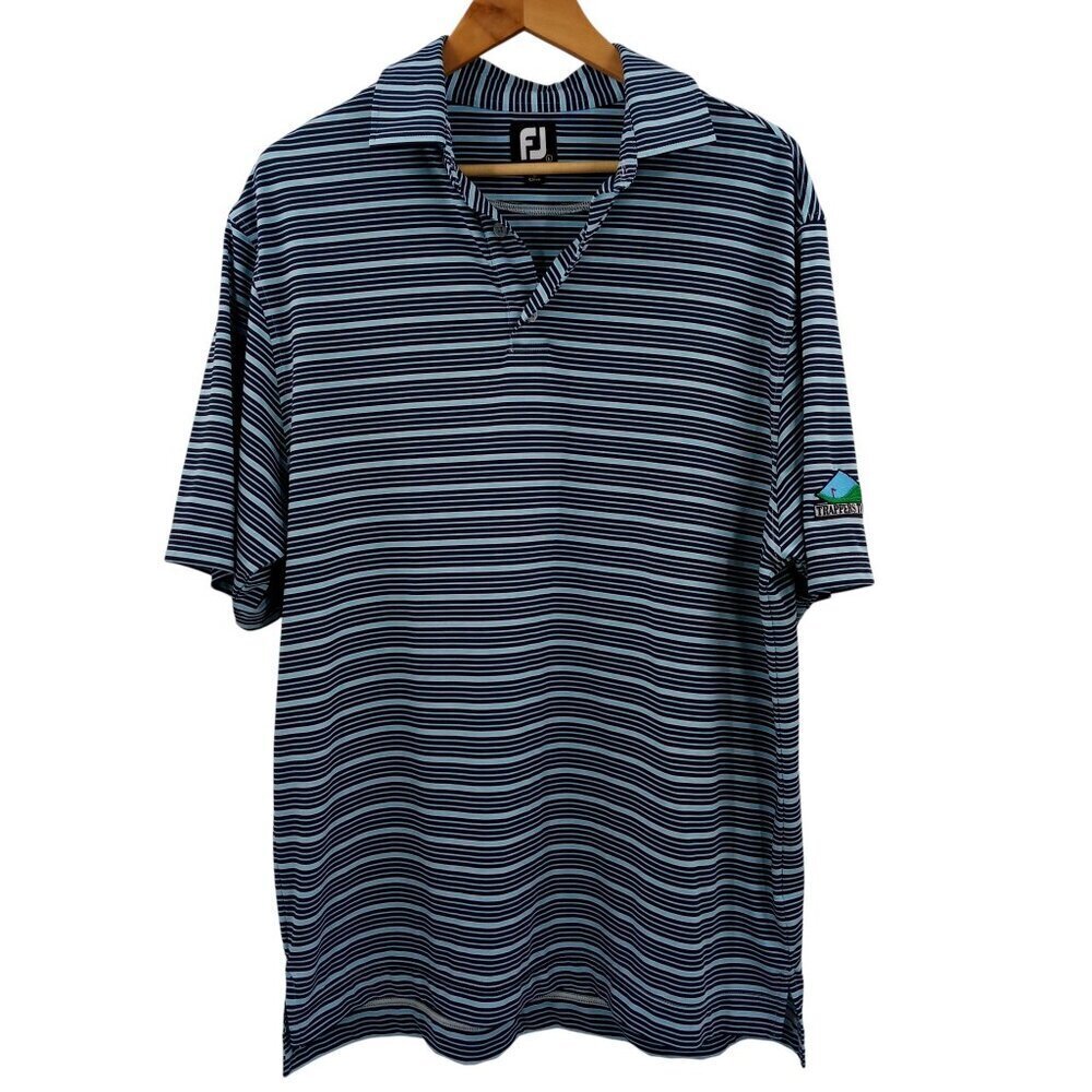 FootJoy Striped Golf Polo Shirt Size L Trappers Turn Stretch Short Sleeve Blue